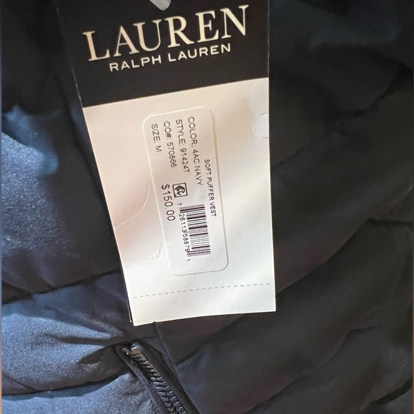 Lauren by Ralph Lauren Black Label Navy Stretch Puffer Vest Medium - Picture 9 of 11